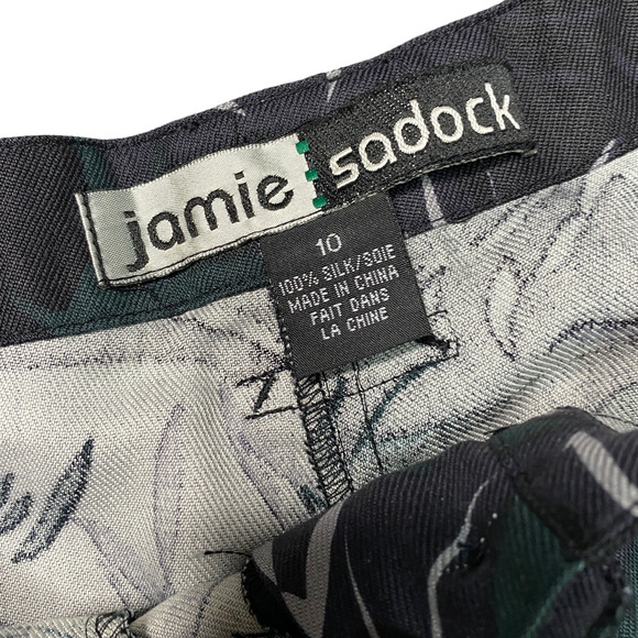 JAMIE SADOCK | sz 10 Women's Black Floral Leaf Silk Tapered Capri Golf Pants - Picture 4 of 6